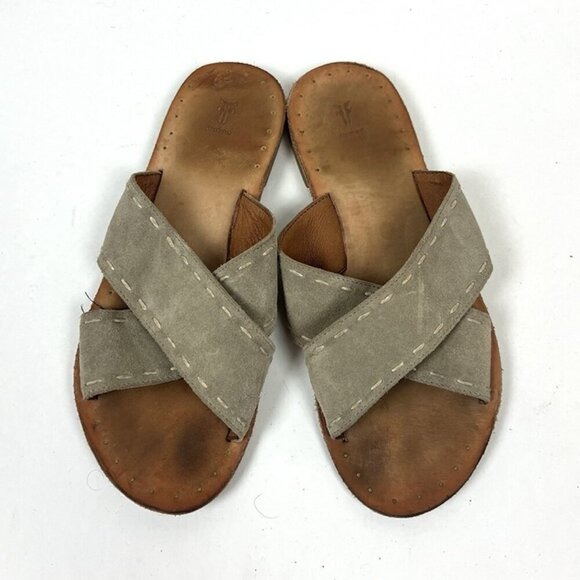 Frye Ally Criss Cross Leather Sandals Women’s 9.5 Slides Flip Flops Beach Boho - Picture 2 of 6